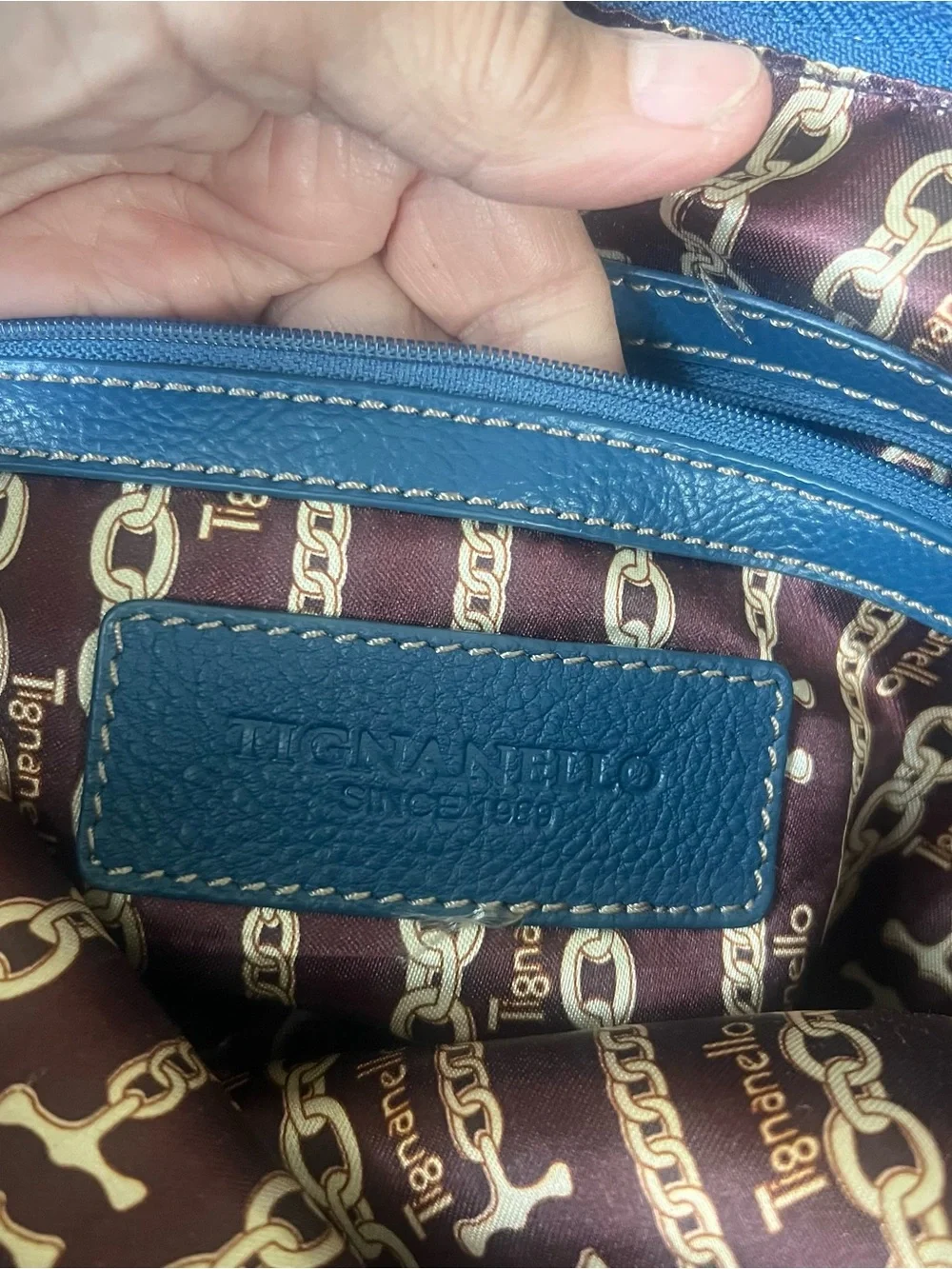 Blue Leather Tignanello Crossbody Bag - Classic Pebbled Leather organizers style